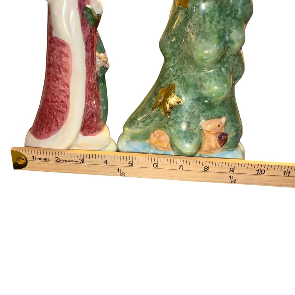 Vintage Ceramic Shiny Santa and Christmas Tree Figurines Whimsical Holiday Decor - Picture 6 of 8
